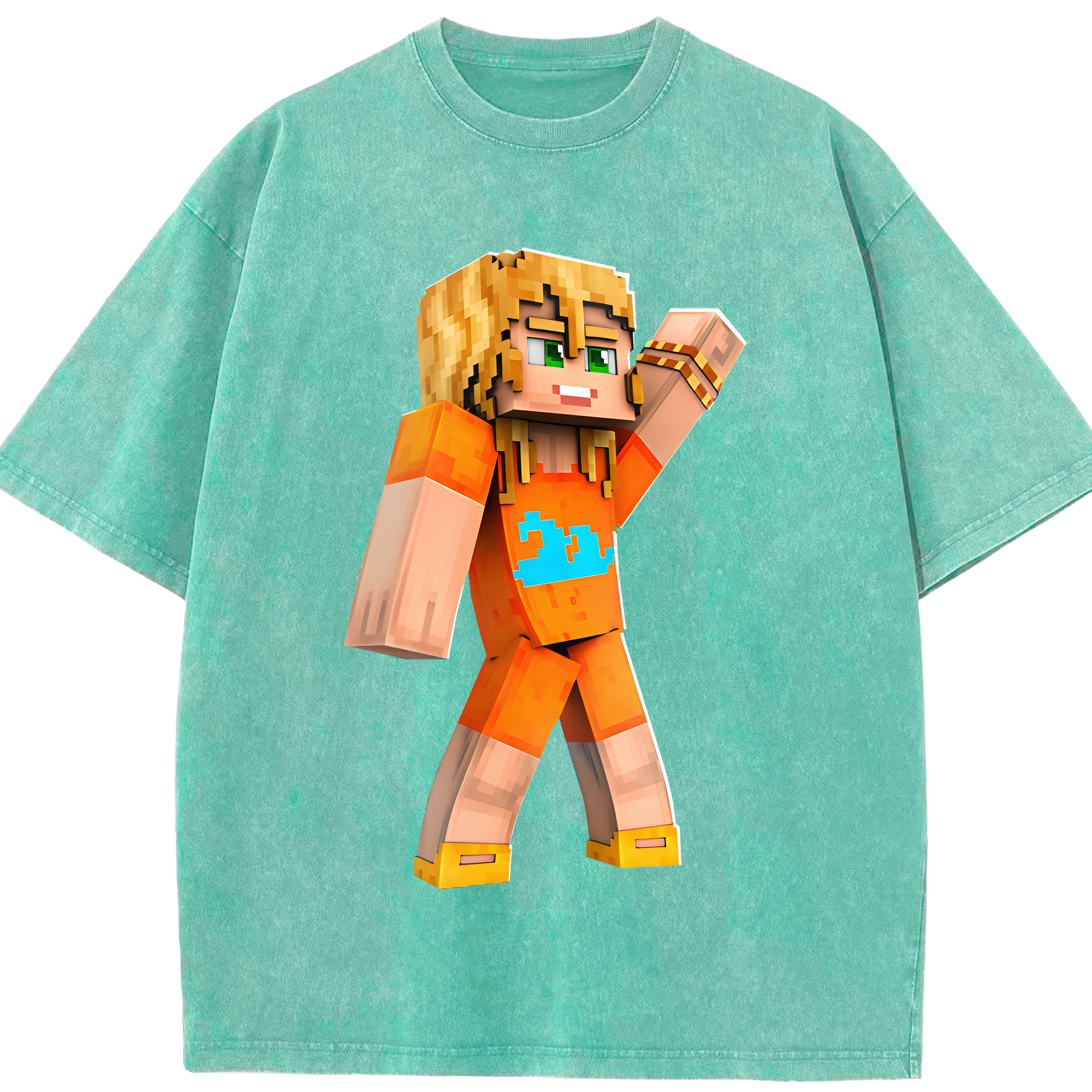 （画像用） マインクラフト ブロックの世界 Minecraft MC Block world 綿100% ヴィンテージ風 半袖Tシャツ（フロントプリント）